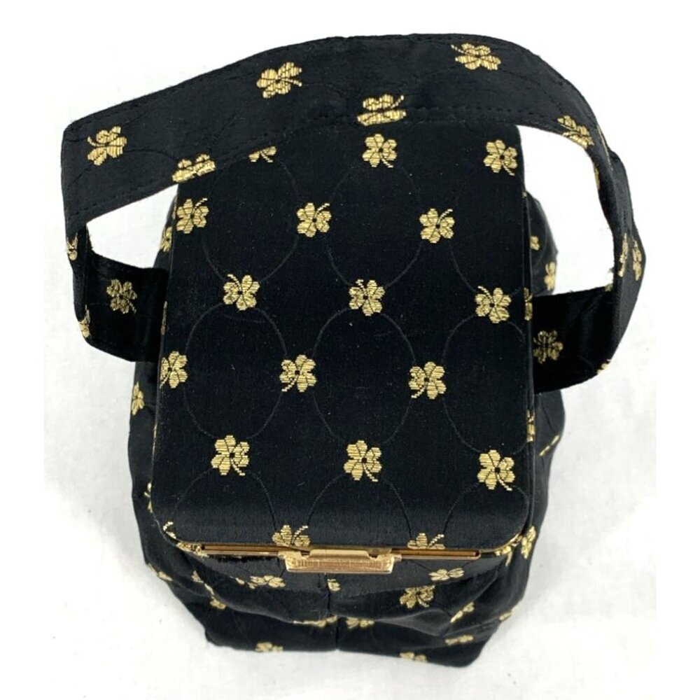 LIN BREN Purse Handbag Black & Gold Satin Brocade Box Mirror 5" Tall - Picture 6 of 10